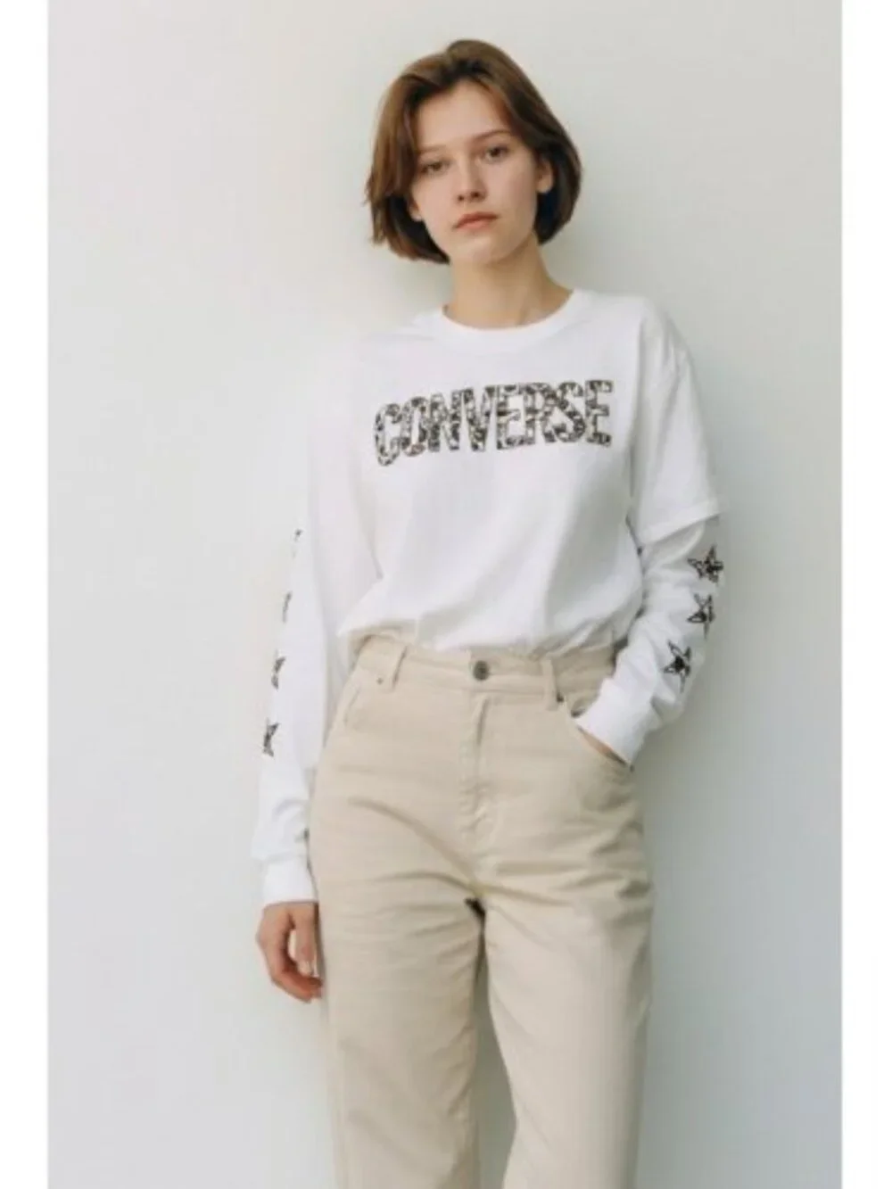 NWT White CONVERSE Long Sleeved Top Girls L Size 12-13